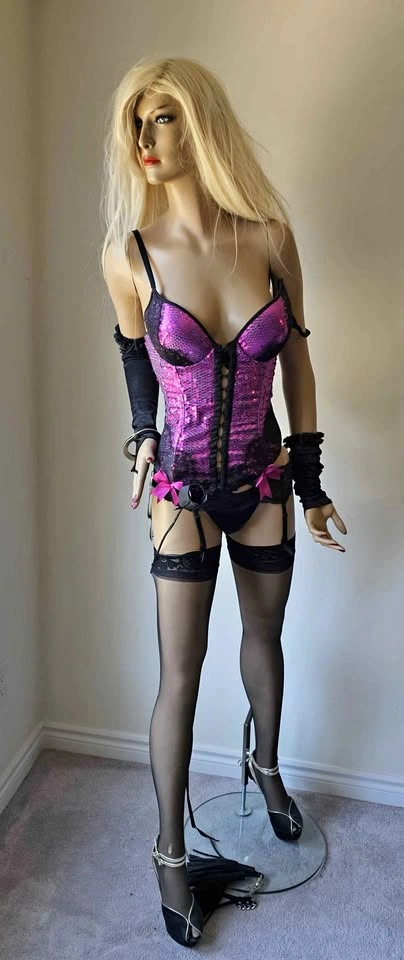Female Mannequin with Blonde Wig & Sexy Fuchsia Sequin Lingerie
