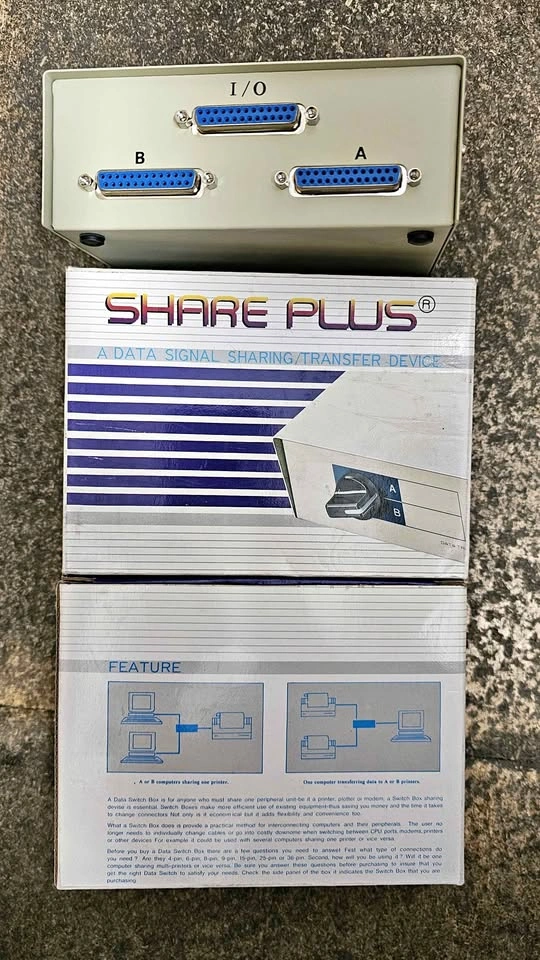 Vintage Share Plus DB25 A/B Data Switch Boxes - Mint (Pair)