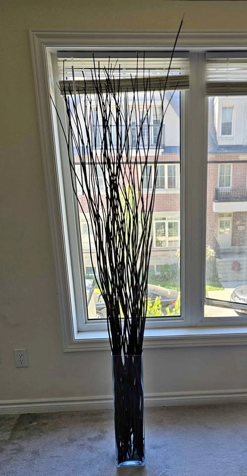 Deluxe Square Glass Floor Vase with Double-Bundle Dark Branches
