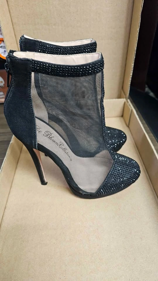 De Blossom Collection Black Rhinestone Mesh Stiletto Heels - photo 2