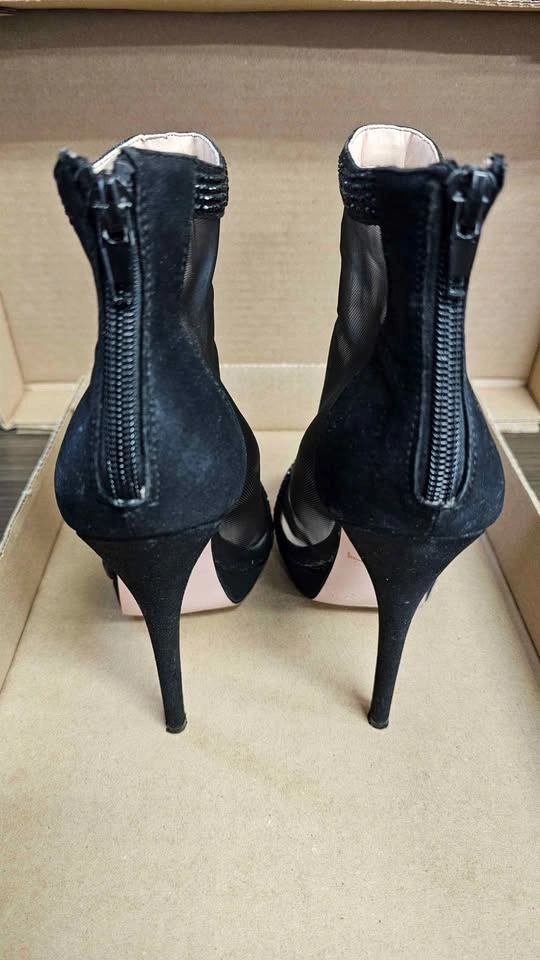 De Blossom Collection Black Rhinestone Mesh Stiletto Heels - photo 4