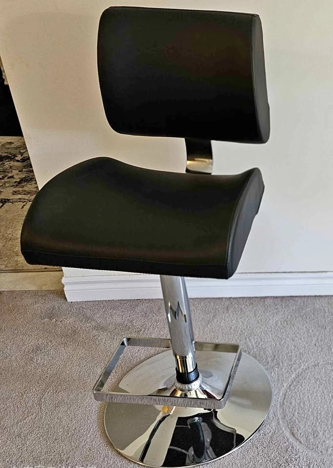Modern Black Faux Leather Adjustable Hydraulic Bar Stool
