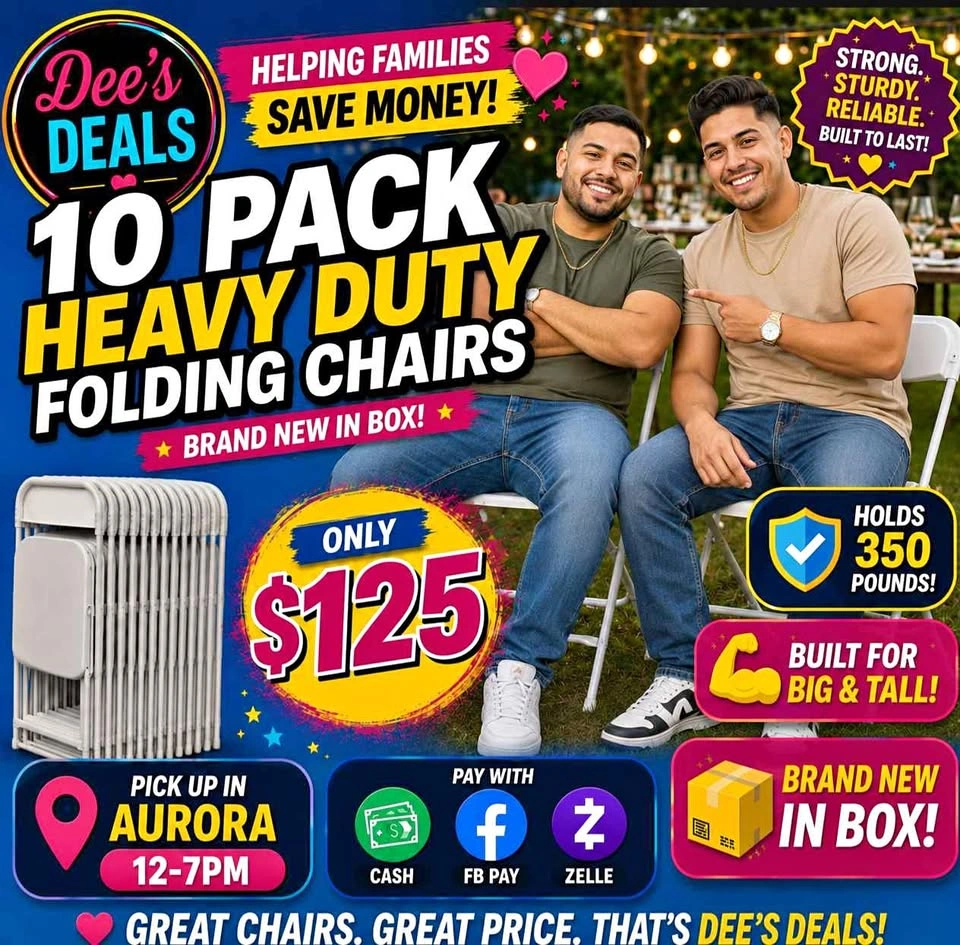 10 PACK HEAVY DUTY FOLDING CHAIRS BRAND NEW IN BOX ONLY $125