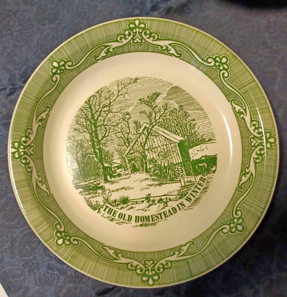 Currier & Ives 'The Old Homestead in Winter' Green Decorative Pl