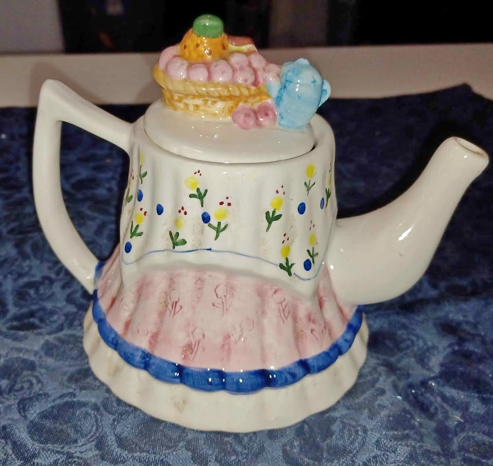 Vintage Ceramic Teapot with Fruit Basket Lid