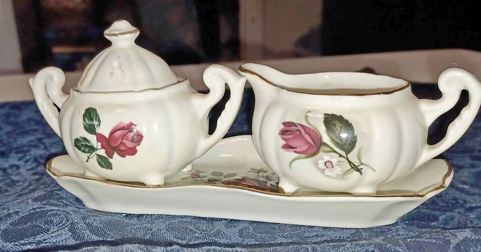 Royal Dover Bone China Creamer and Sugar Bowl Set with Tray