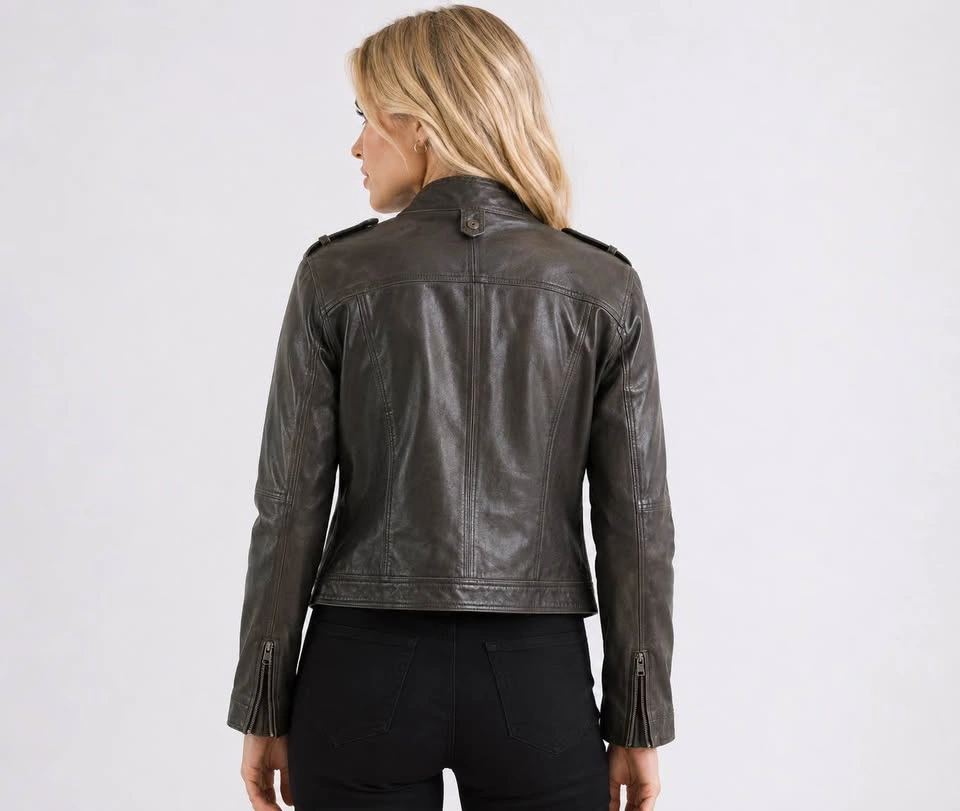 Banana Republic Women’s Leather Moto Jacket (grey/green) - photo 2