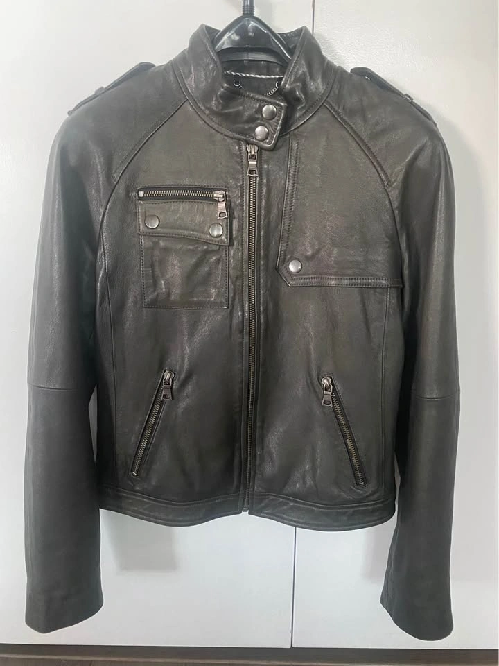 Banana Republic Women’s Leather Moto Jacket (grey/green) - photo 3