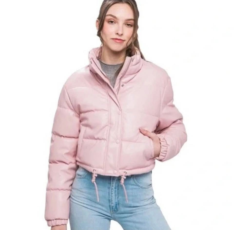 Brand New Pink Vegan Leather Puffer Jacket (Love Tree) - photo 3