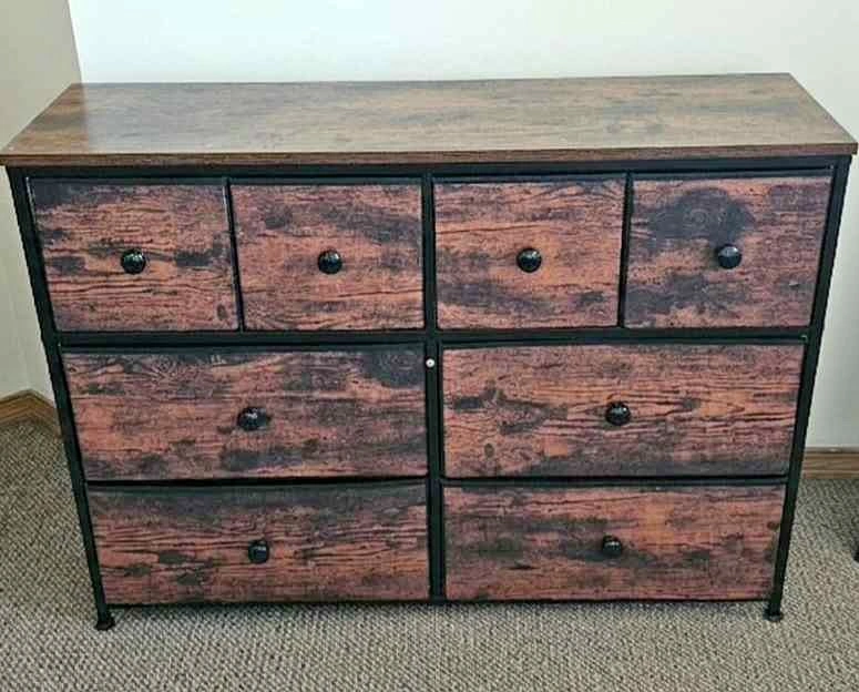 Rustic Industrial 8-Drawer Fabric Dresser / Storage Tower