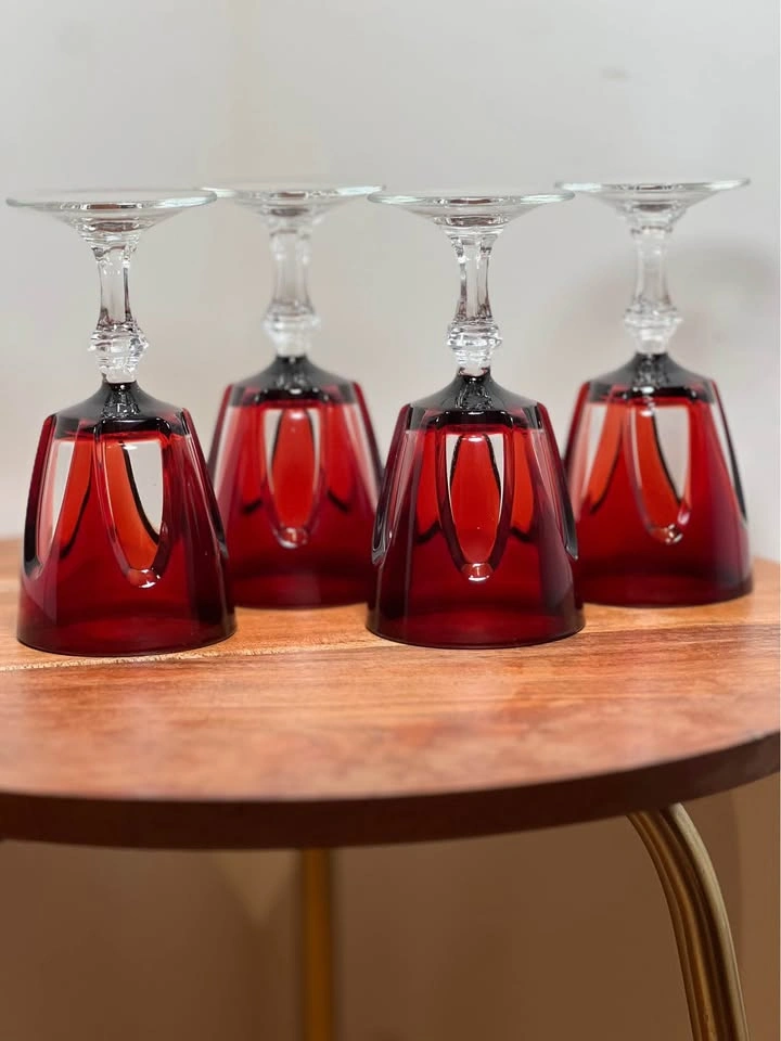 Vintage Cristal d'Arques Durand "Gothic" Ruby Red Wine Glasses - photo 4