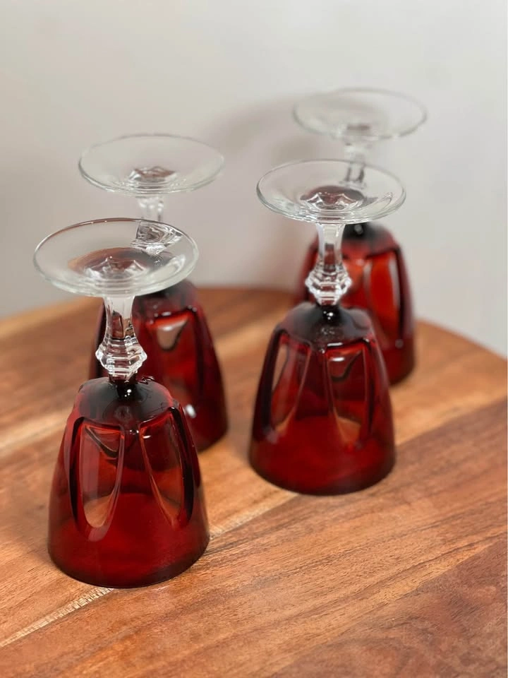 Vintage Cristal d'Arques Durand "Gothic" Ruby Red Wine Glasses - photo 5