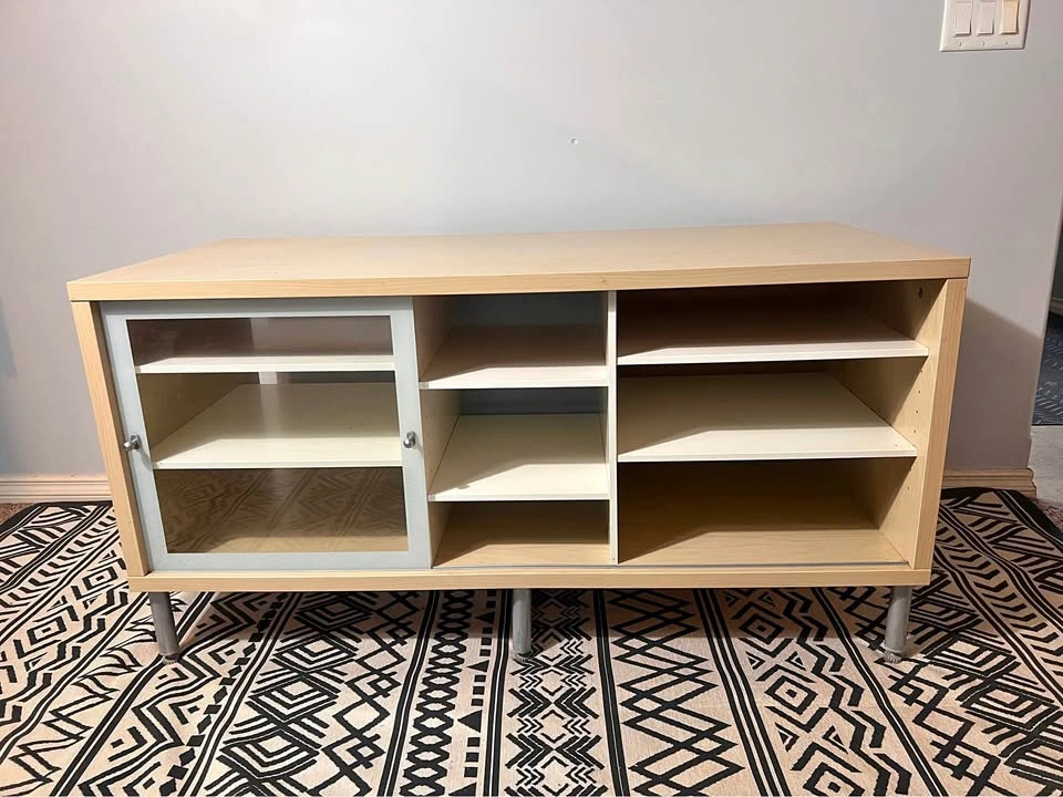 IKEA Magiker Birch TV Console w/ Glass Sliding Door