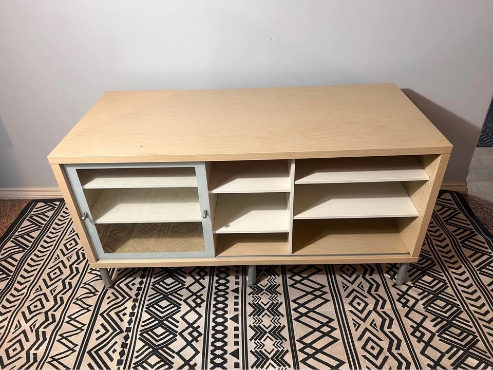 IKEA Magiker Birch TV Console w/ Glass Sliding Door - photo 2