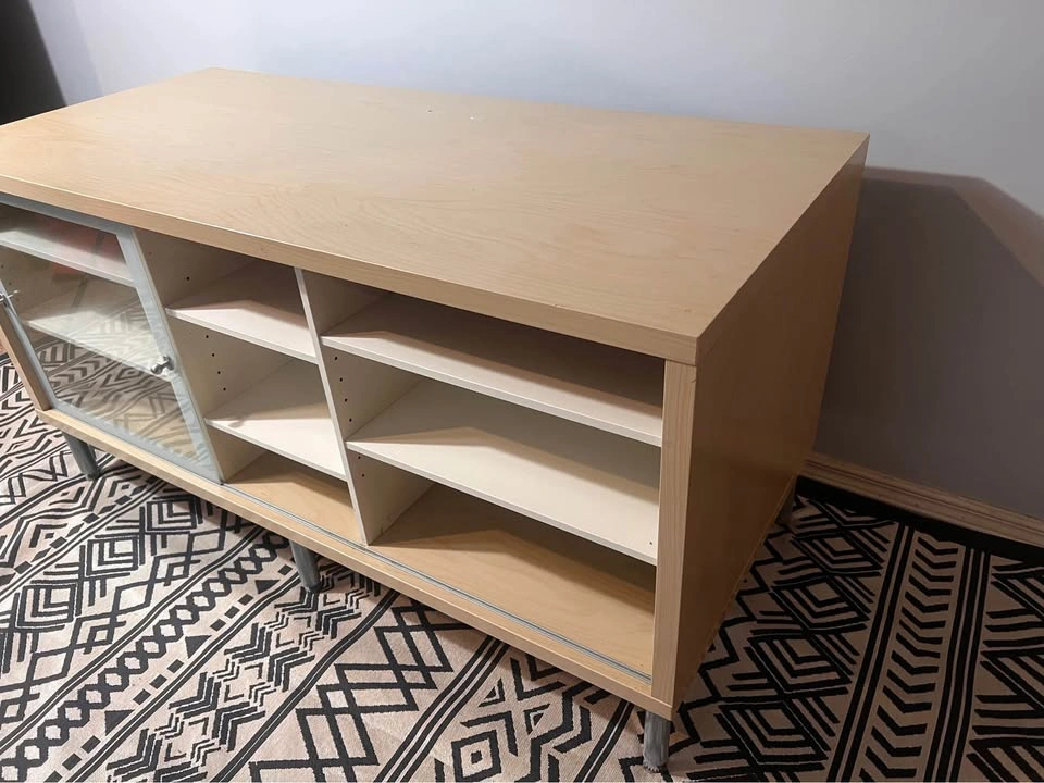IKEA Magiker Birch TV Console w/ Glass Sliding Door - photo 3