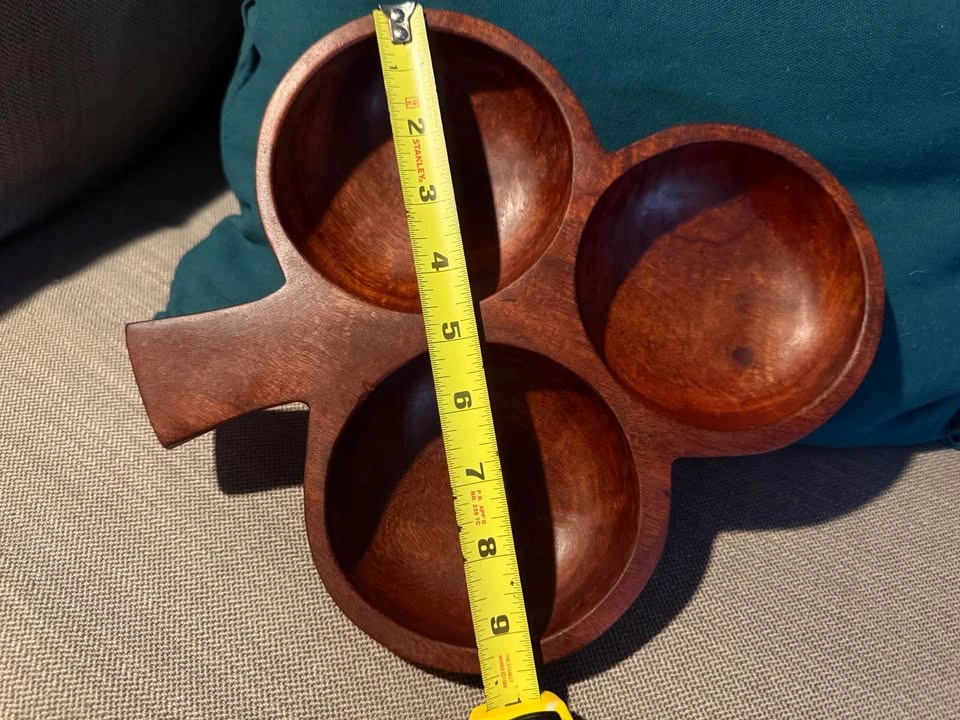 Vintage mid-century Monkey pod wood clover serving bowl - photo 4
