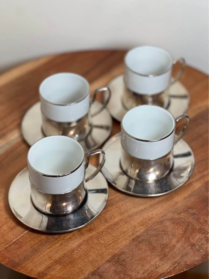 Vintage Italian Porcelain & Silver-Toned Espresso Set (Set of 4) - photo 2