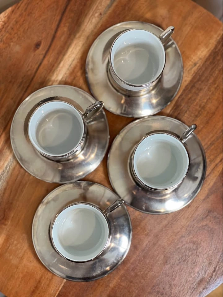 Vintage Italian Porcelain & Silver-Toned Espresso Set (Set of 4) - photo 3
