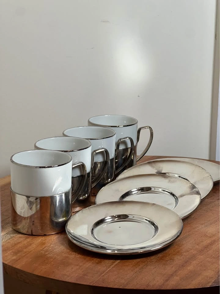 Vintage Italian Porcelain & Silver-Toned Espresso Set (Set of 4) - photo 4