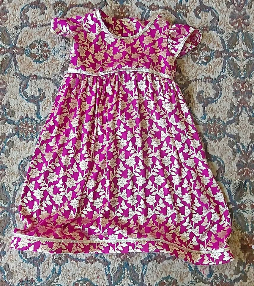 Magenta Gold Floral Dress for girls