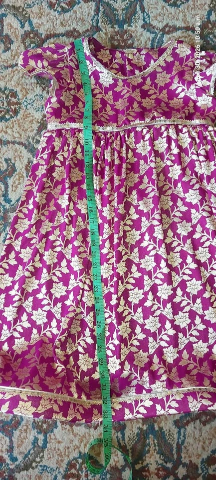 Magenta Gold Floral Dress for girls - photo 3