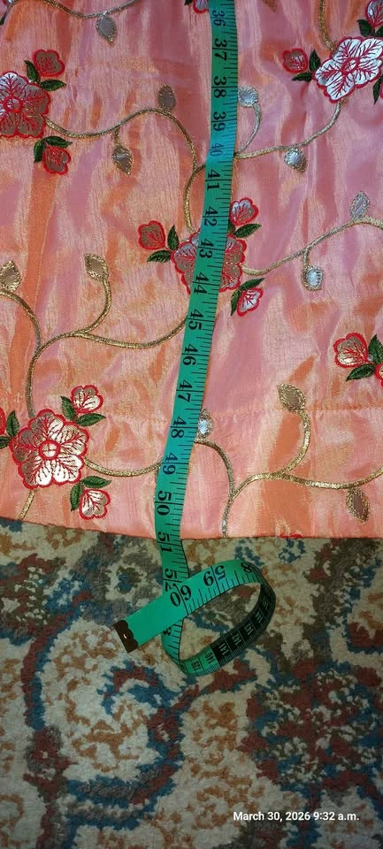 Peach Embroidered Lehenga Choli with Green Dupatta for 10 yr old - photo 3