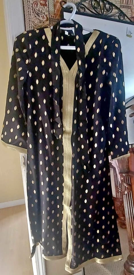 Black Gold Polka Dot Kaftan Dress