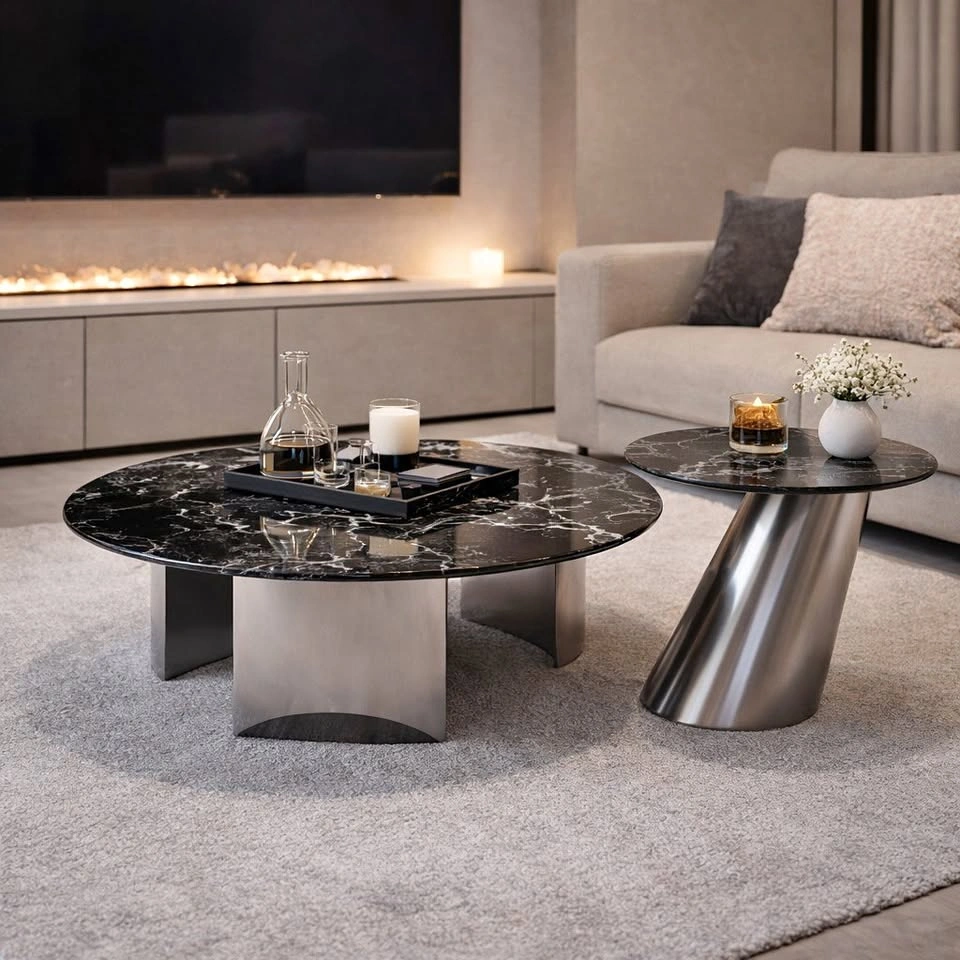 Marble and Stainless steel Coffee Table Brand New
