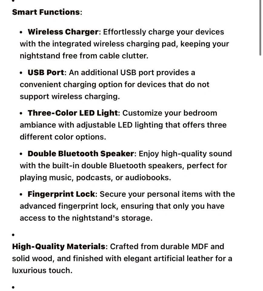 Smart Nightstand w/ Wireless Charger & Bluetooth Speaker - photo 4