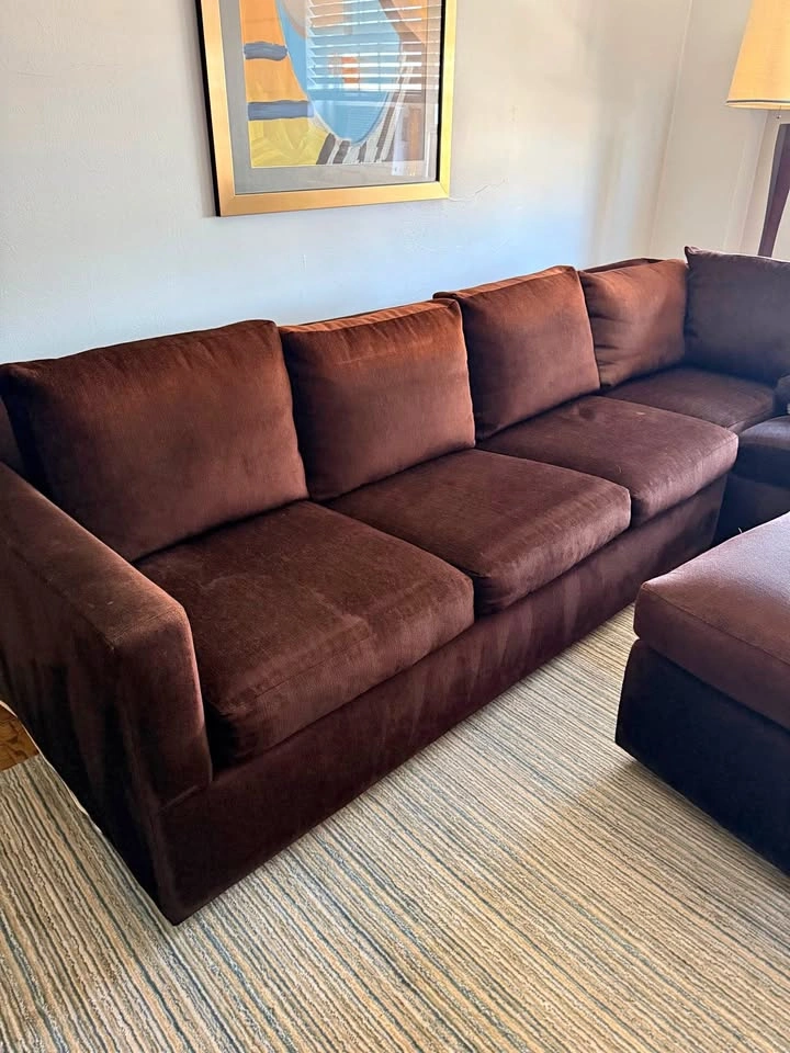 Brown Chenille L-Shaped Sectional Sofa