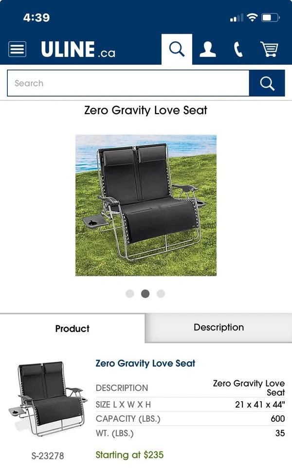 ULINE ZERO GRAVITY LOVE SEAT - photo 2