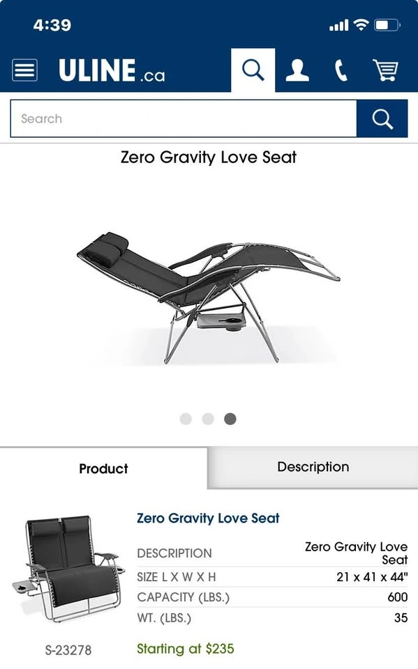 ULINE ZERO GRAVITY LOVE SEAT - photo 3