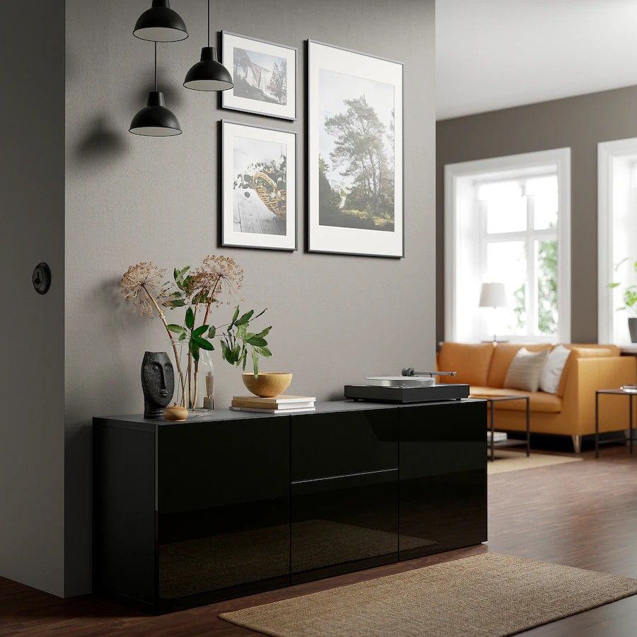 IKEA Black Gloss TV Stand Storage