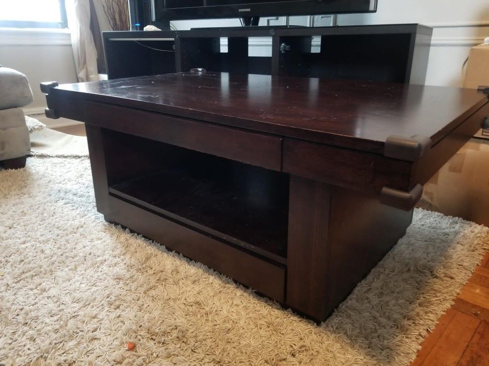 Lift Top Coffee Table, 2 drawers, Hardwood, Mocha Color