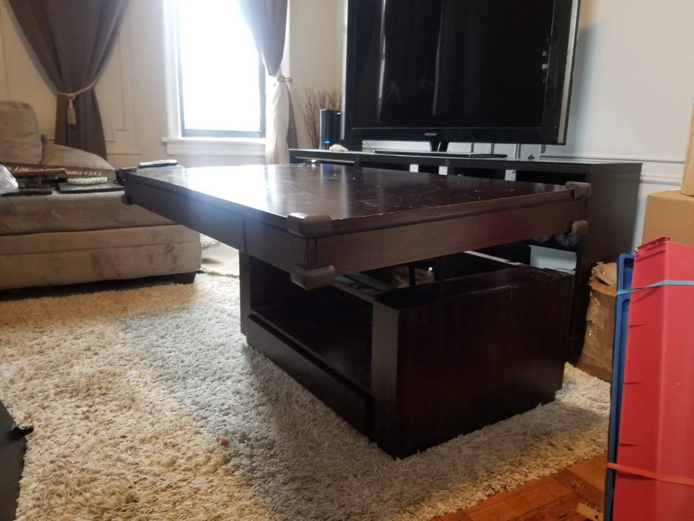 Lift Top Coffee Table, 2 drawers, Hardwood, Mocha Color - photo 2