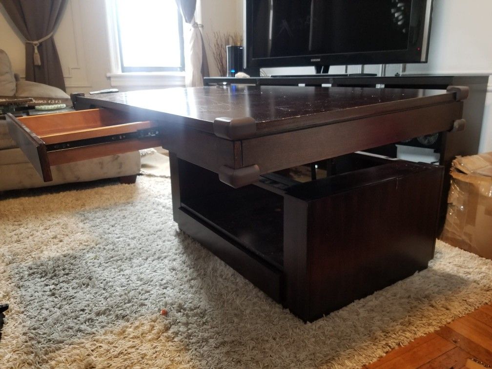 Lift Top Coffee Table, 2 drawers, Hardwood, Mocha Color - photo 3