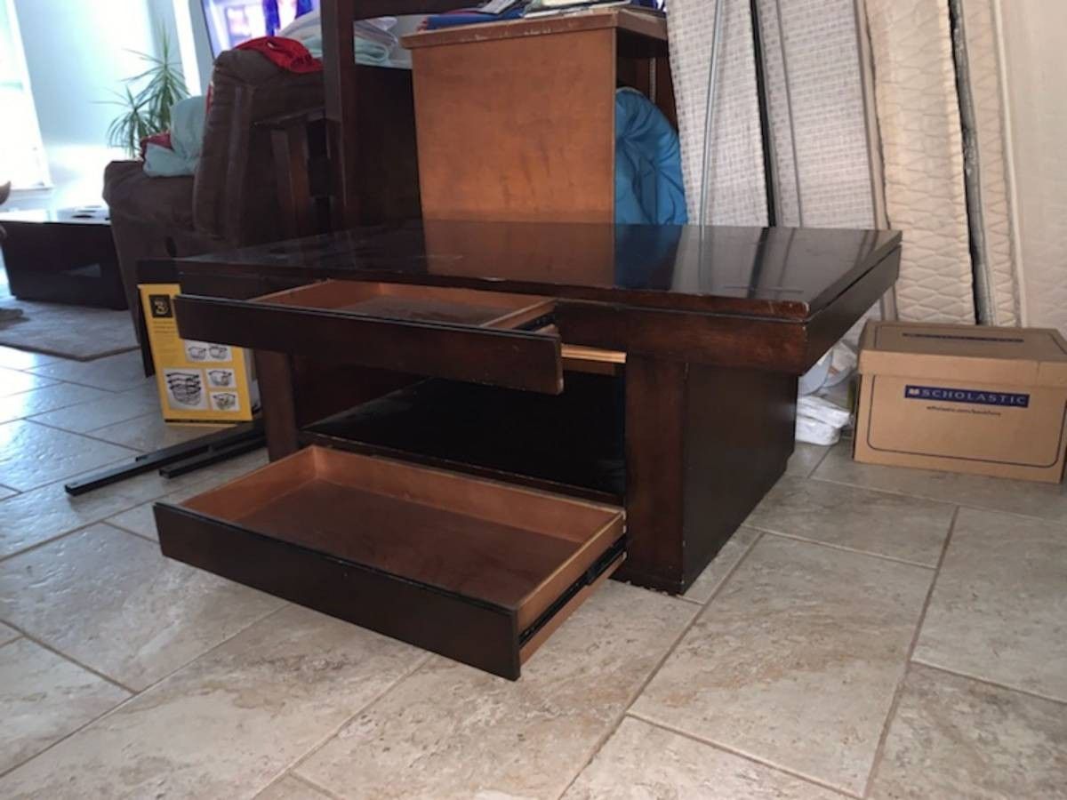 Lift Top Coffee Table, 2 drawers, Hardwood, Mocha Color - photo 4
