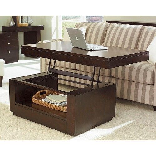 Lift Top Coffee Table, 2 drawers, Hardwood, Mocha Color - photo 5