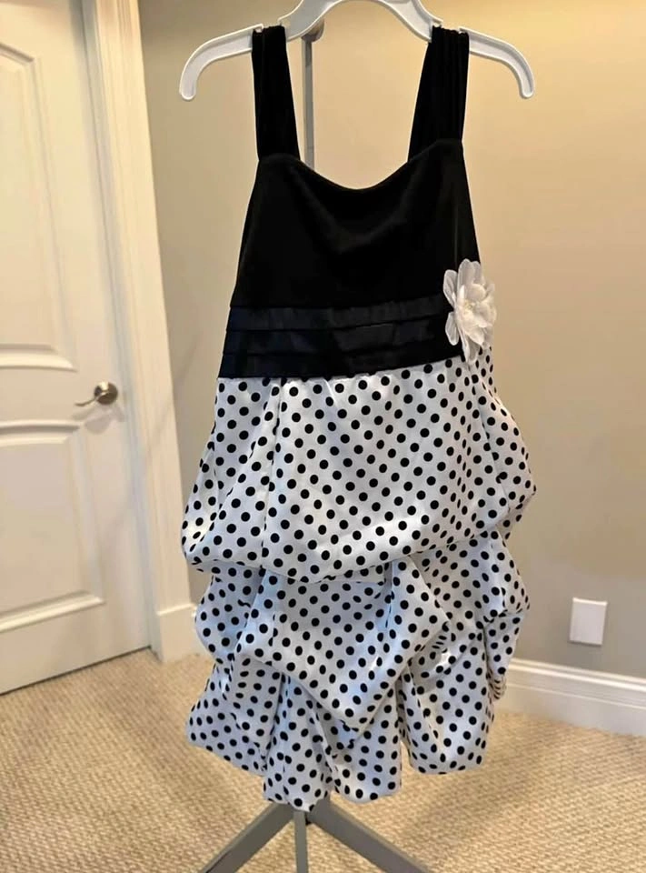 Girls Black and White Polka Dot Dress - Size 10