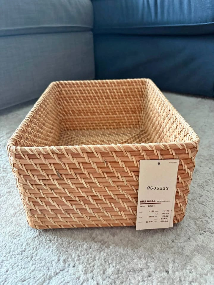 Set of 3 MUJI Stackable Rattan Rectangular Baskets