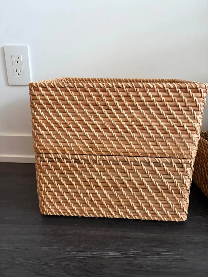 Set of 3 MUJI Stackable Rattan Rectangular Baskets - photo 2