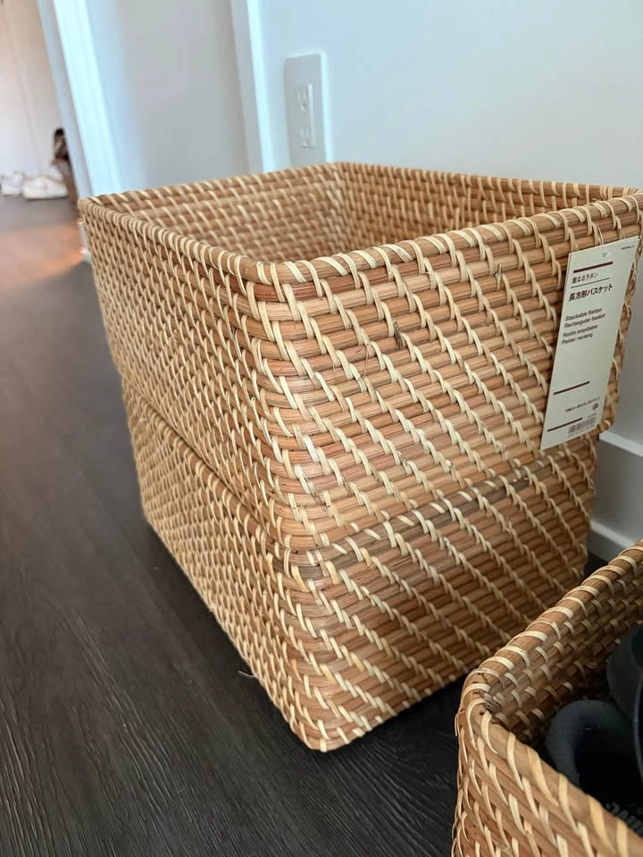 Set of 3 MUJI Stackable Rattan Rectangular Baskets - photo 4