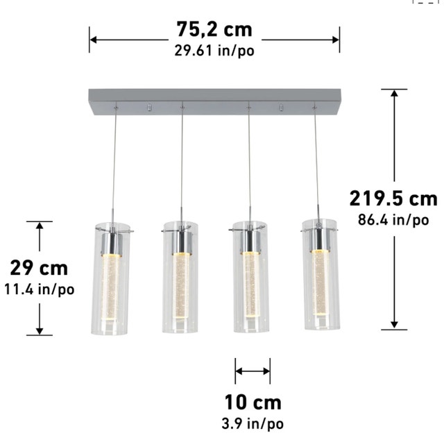 Artika 4-Light Integrated LED Pendant Light (Chrome) - Like New - photo 4