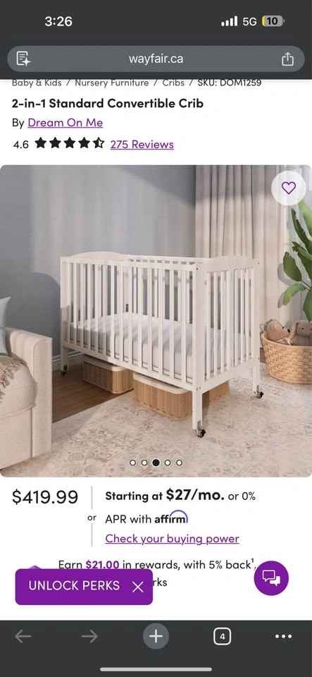 BNIB Dream on Me Full Size 2-in-1 Foldable Crib, White - photo 3