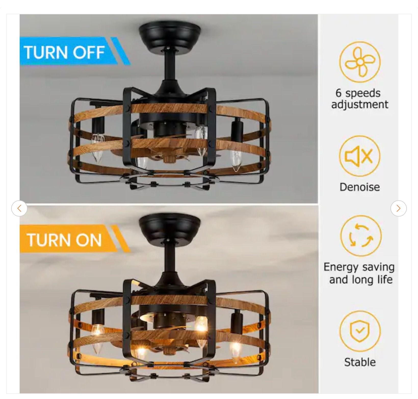 20 in. 4-Light Farmhouse Caged Ceiling Fan with Light - photo 2