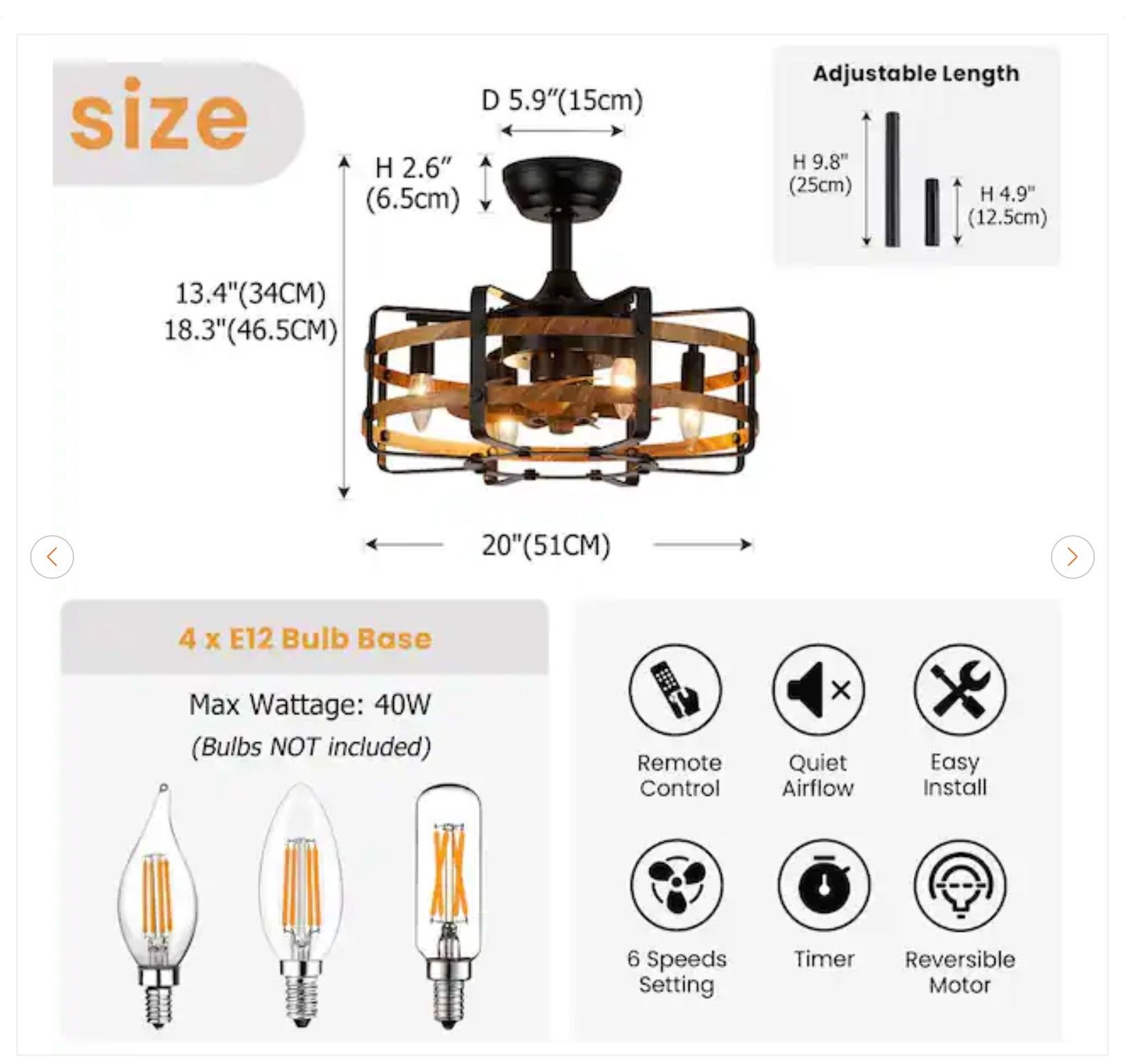 20 in. 4-Light Farmhouse Caged Ceiling Fan with Light - photo 3