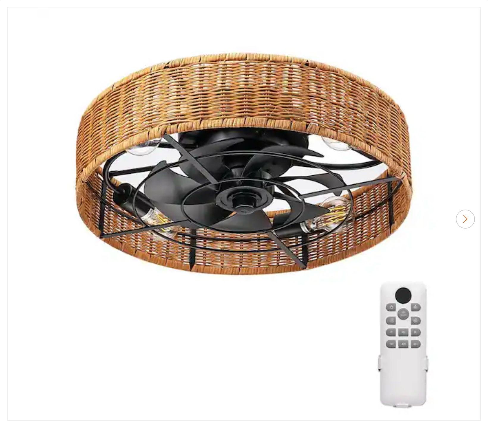 19.7'' Brown Rattan Flush Mount Ceiling Fan With Light - New