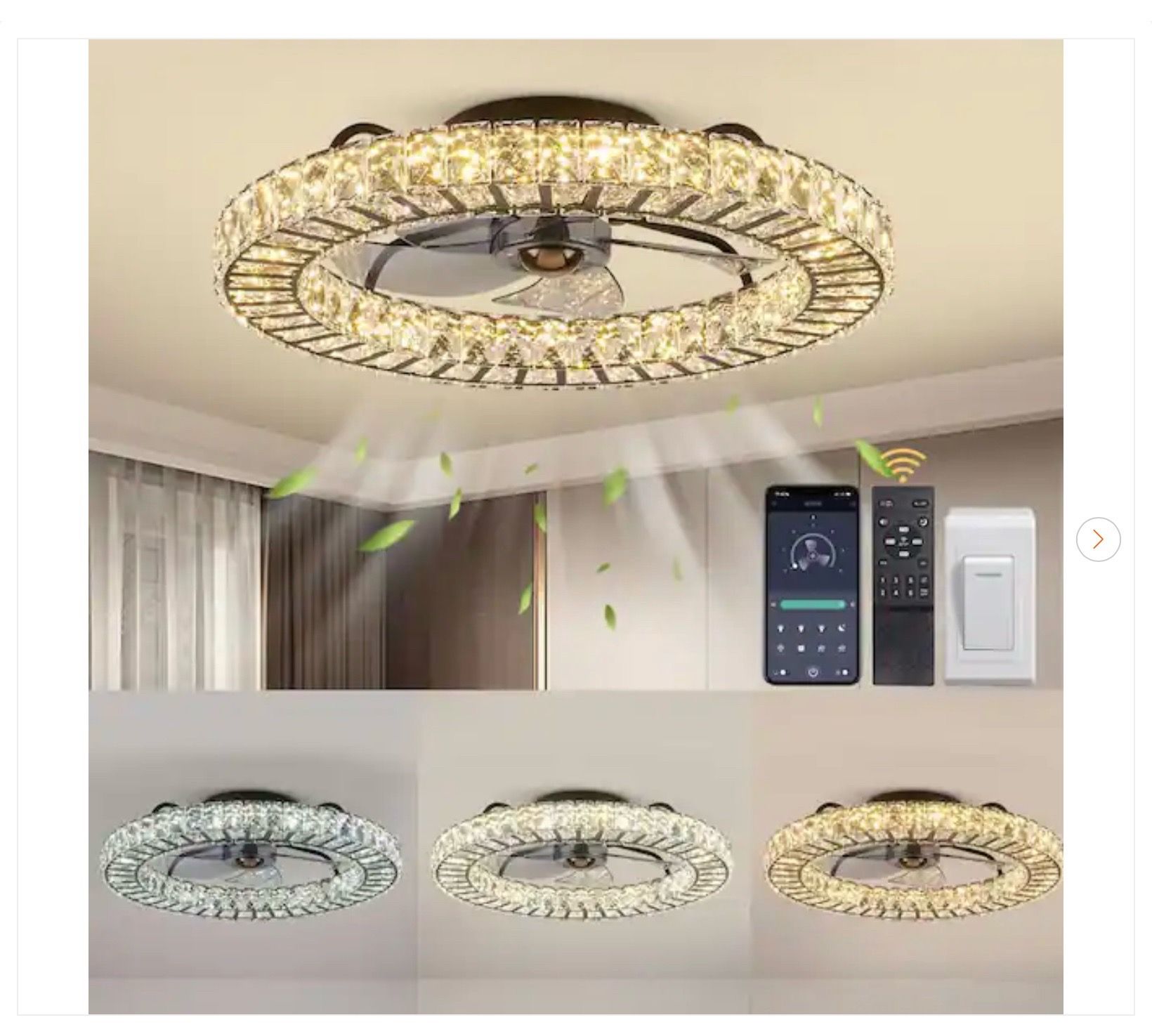 22 in. LED Indoor White Crystal Ceiling Fan