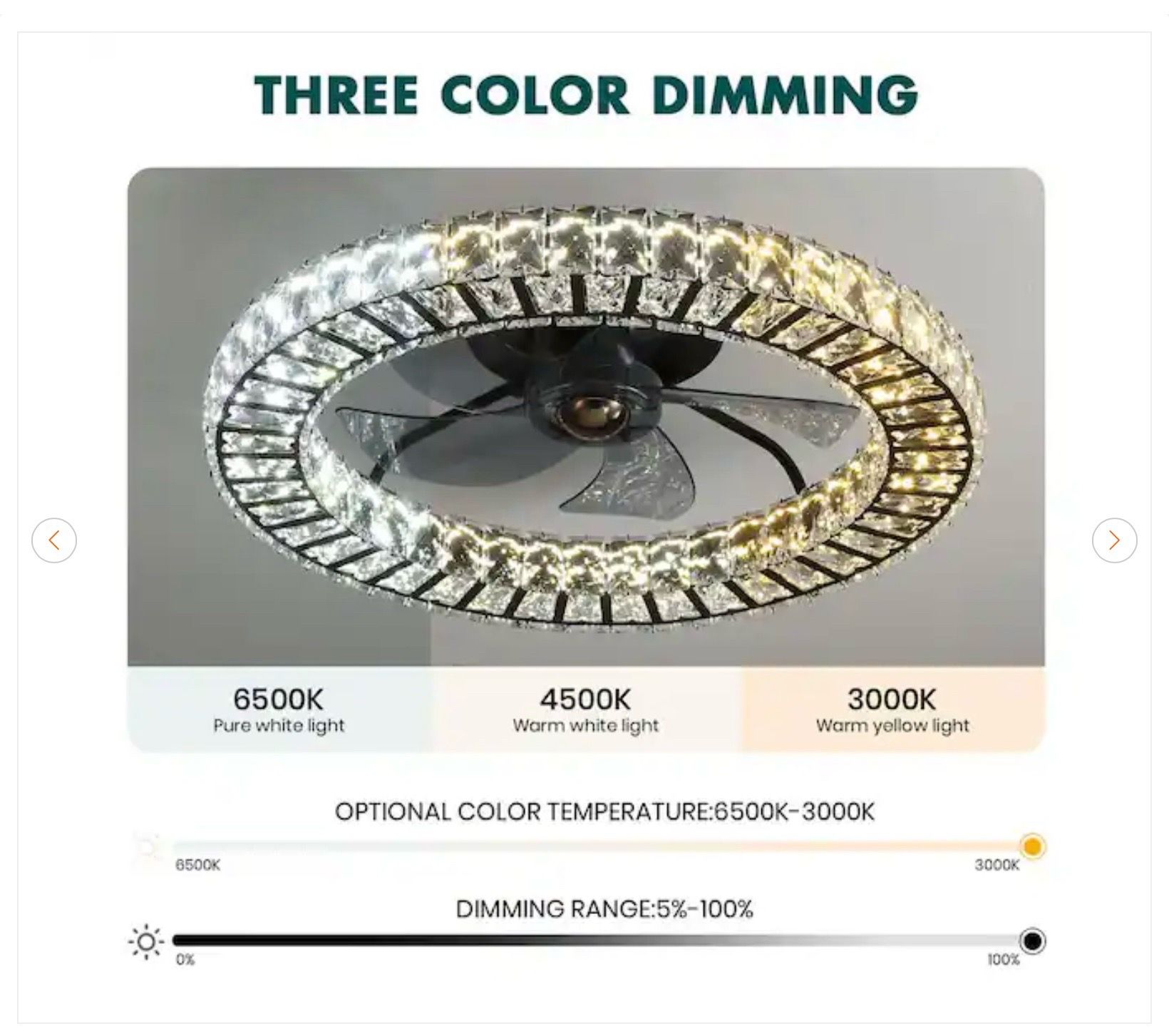 22 in. LED Indoor White Crystal Ceiling Fan - photo 4