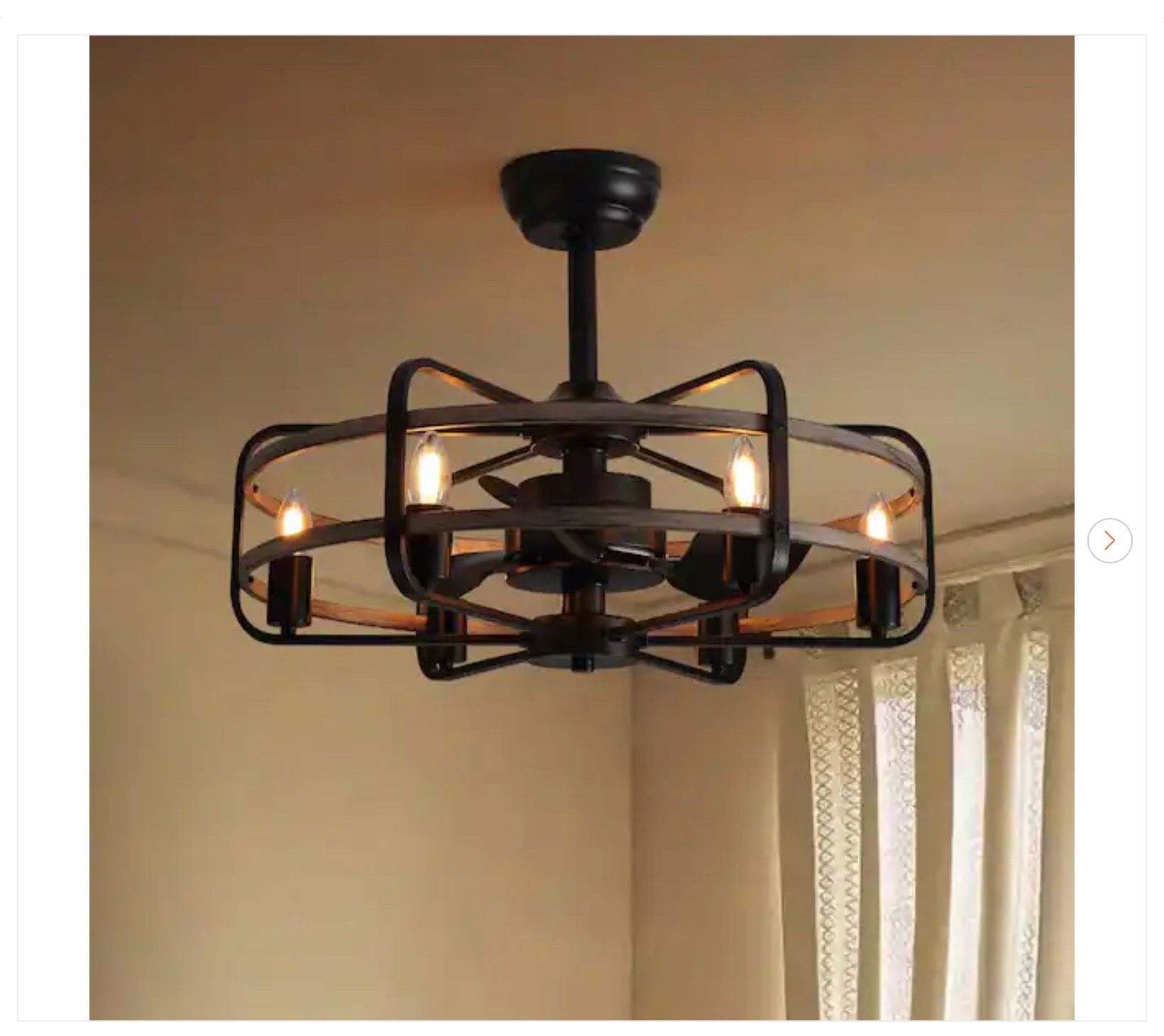 25 in. Black Farmhouse Caged Ceiling Fan with Lights - New